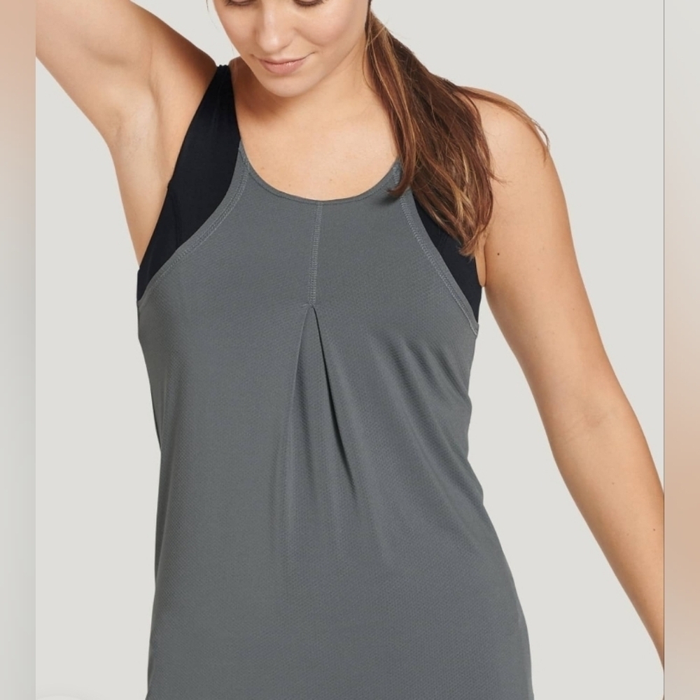 Jockey Gray and Black Layered Crossback Tank With Built In Bra M